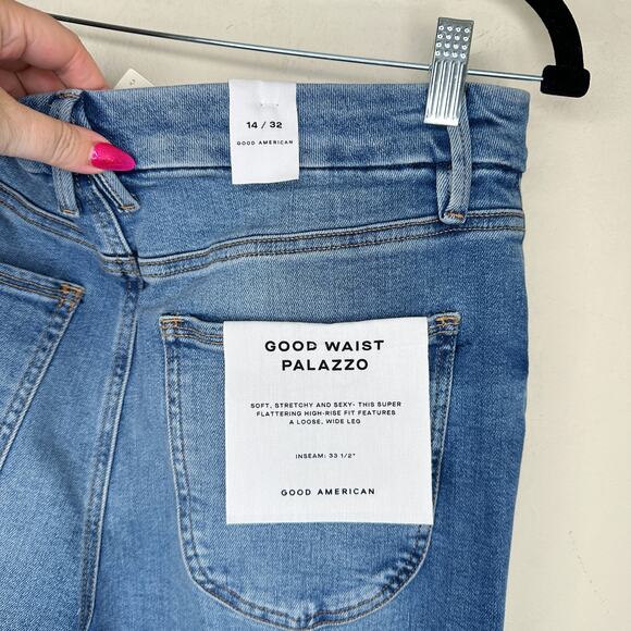NWT Anthropologie Good American Good Waist High Rise Palazzo Wide Leg Jeans 32 - Picture 11 of 14